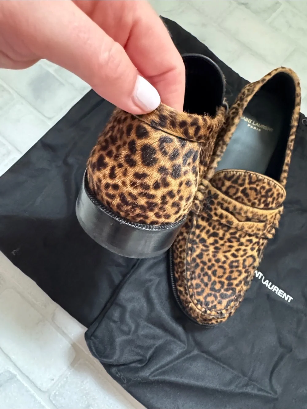 Saint Laurent Leopard Print pony -Hair Penny Loafers - Brown/Black